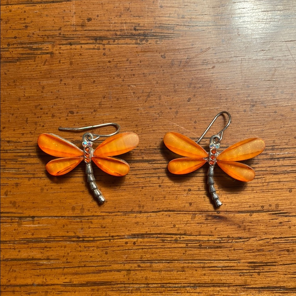 Orange Dragonfly Earrings